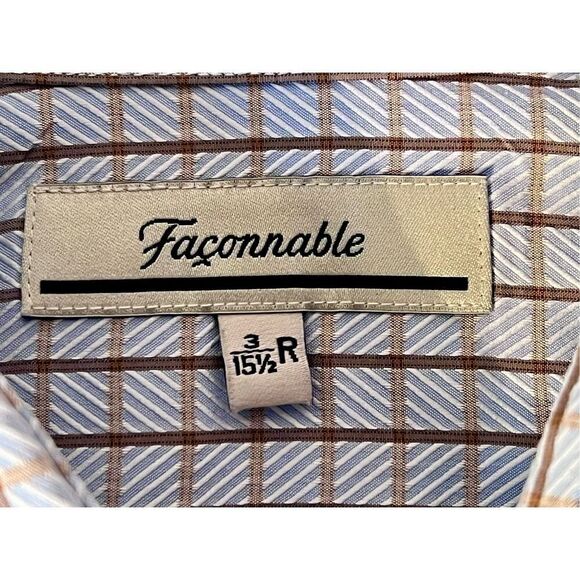 Faconnable France Dress Shirt Designer Plaid Long Sleeve Mens Size 3/15.5R - Picture 6 of 11
